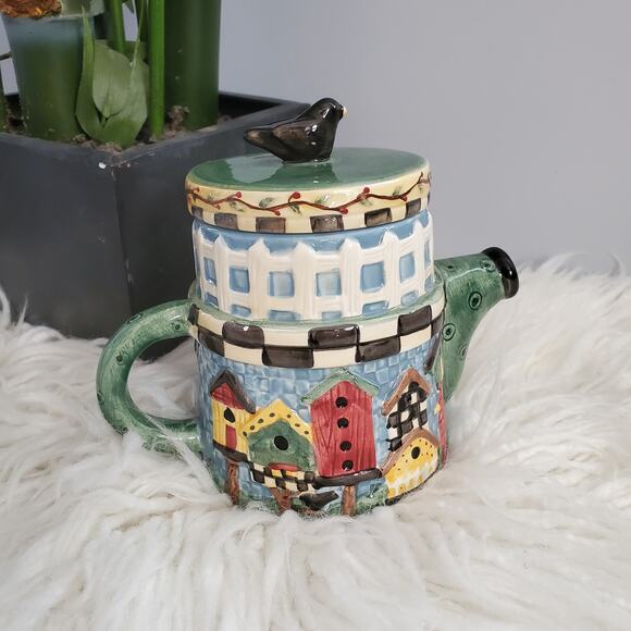 Vintage Debbie Mumm Sakura China Ceramic Birdhouse Teapot - Picture 2 of 9